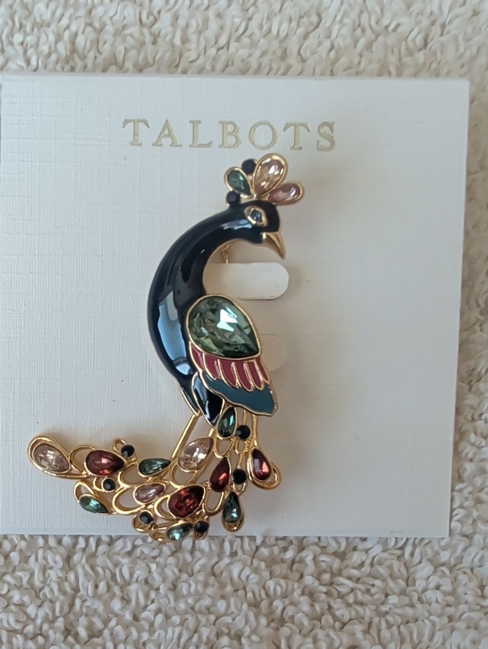 Glossy Enamel & Crystal Peacock Brooch